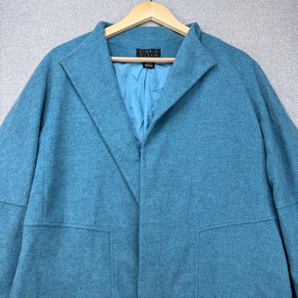 Sigrid Olsen Open Front Jacket Size Small Blue Wool Blend Oversized Blazer *FLAW - Picture 9 of 14